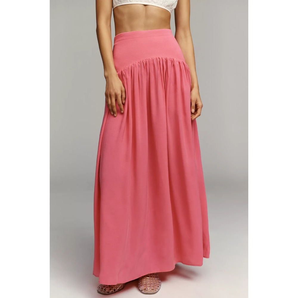 Maeve x Anthropologie Tencel Pull On Drop-Waist Maxi Skirt In Hot Pink Sz L NWT